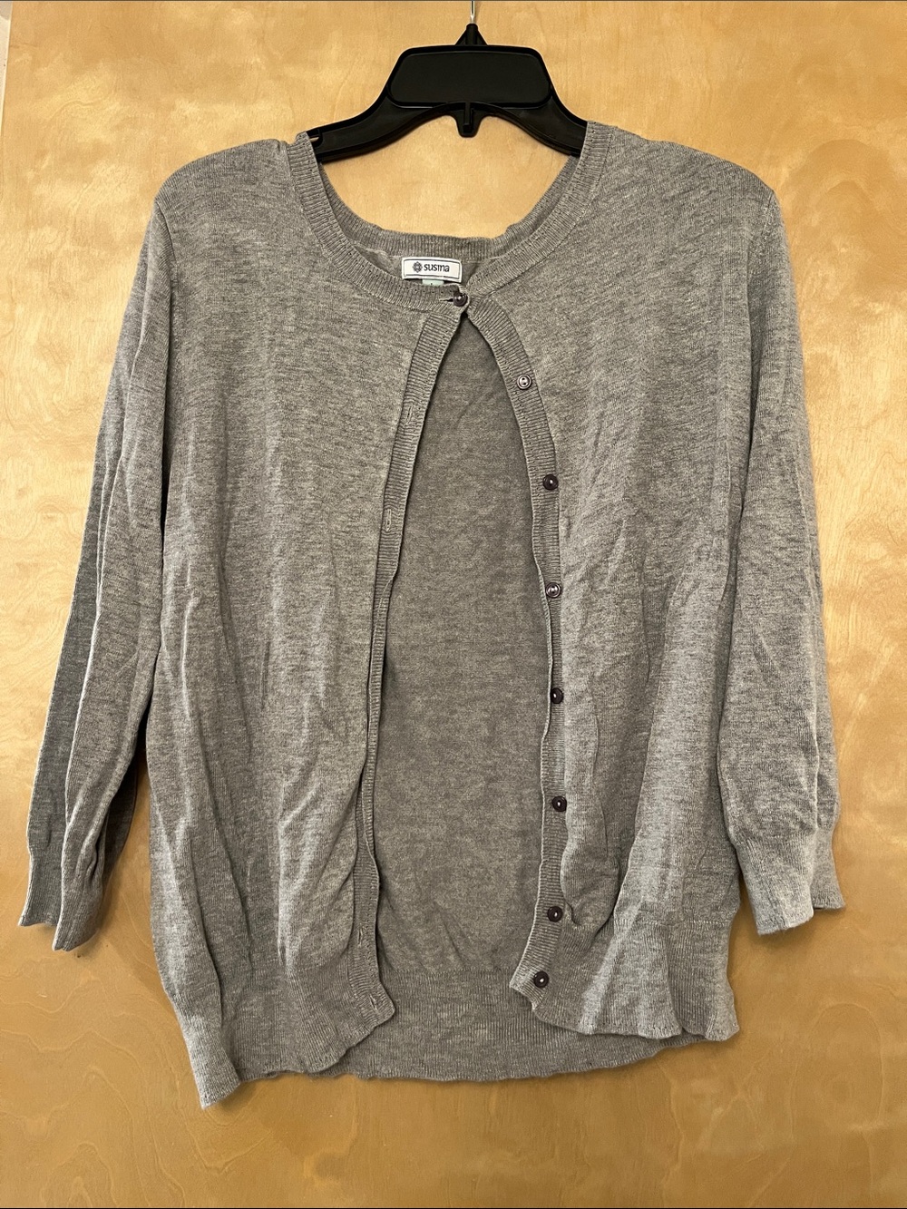 Susina Gray Knit Single-Button Cardigan